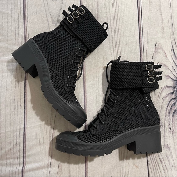 Jeffrey Campbell Ricki Hiker Mesh Lace Up Boots Black Combat Biker Size 7.5 - Picture 4 of 11